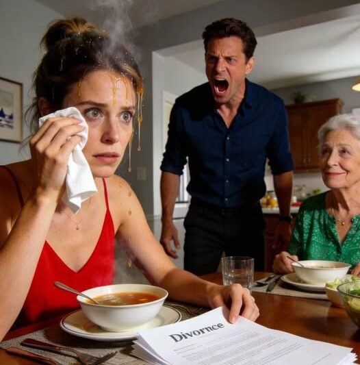 Pri rodinnom obede mi manžel vylial horúcu polievku na hlavu, zatiaľ čo jeho matka sa smiala.